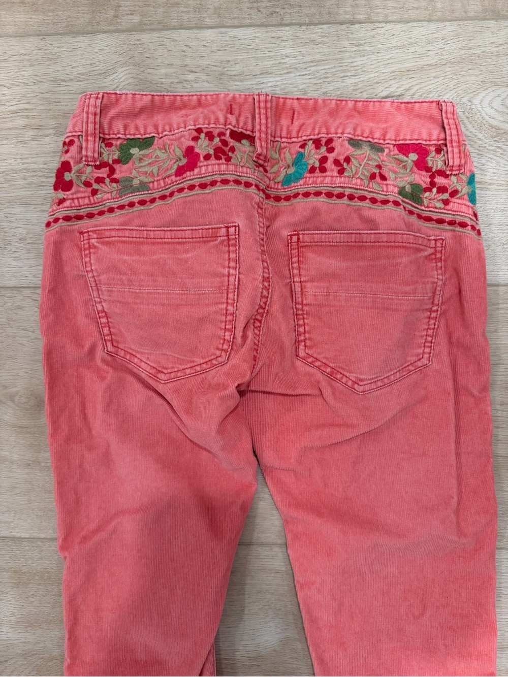 Free People Corduroy Coral Pink Floral Embroidered Skinny Pants Women’s 25